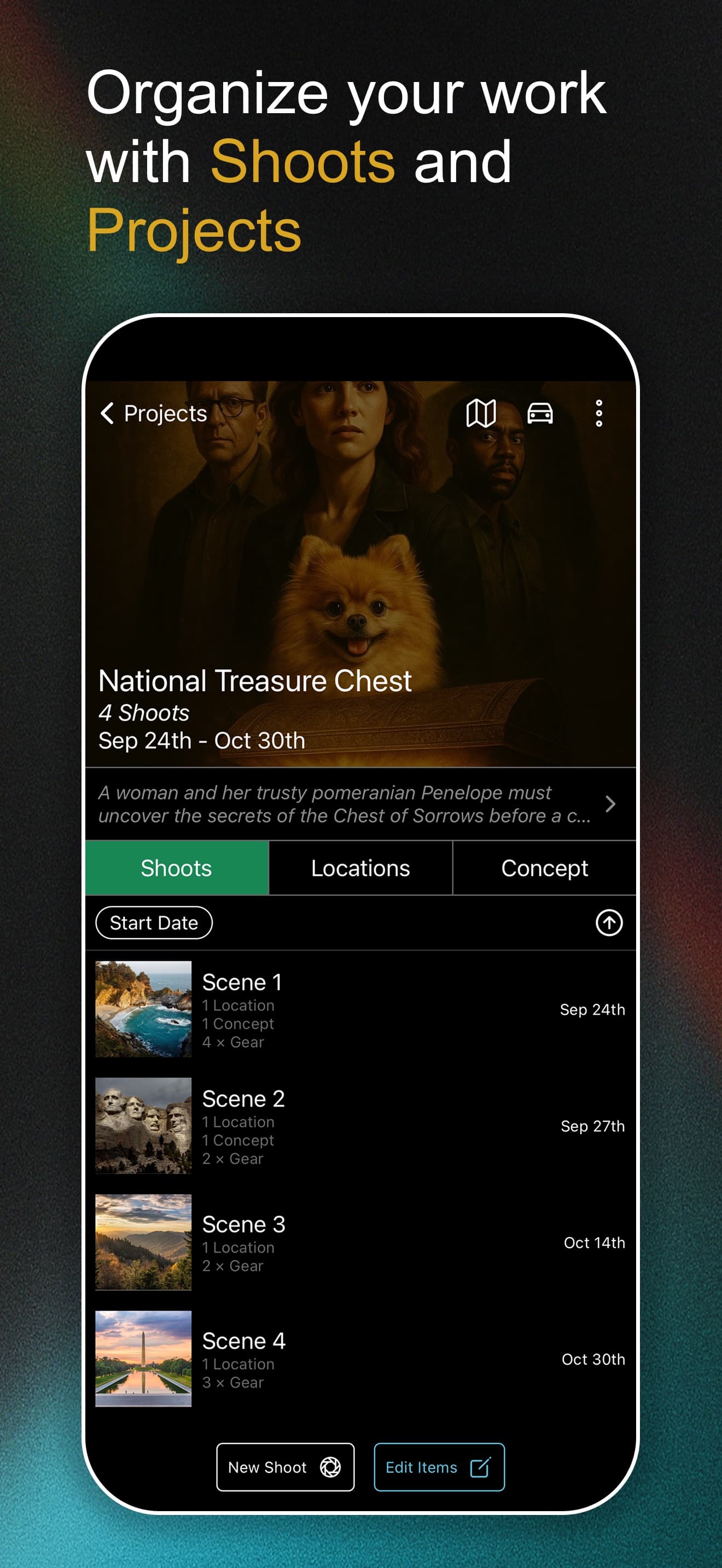 Organize your work with Shoots